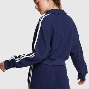 New XL Victorias Secret Pink Womens Cropped Blue Polo Sports Sweatshirt Navy